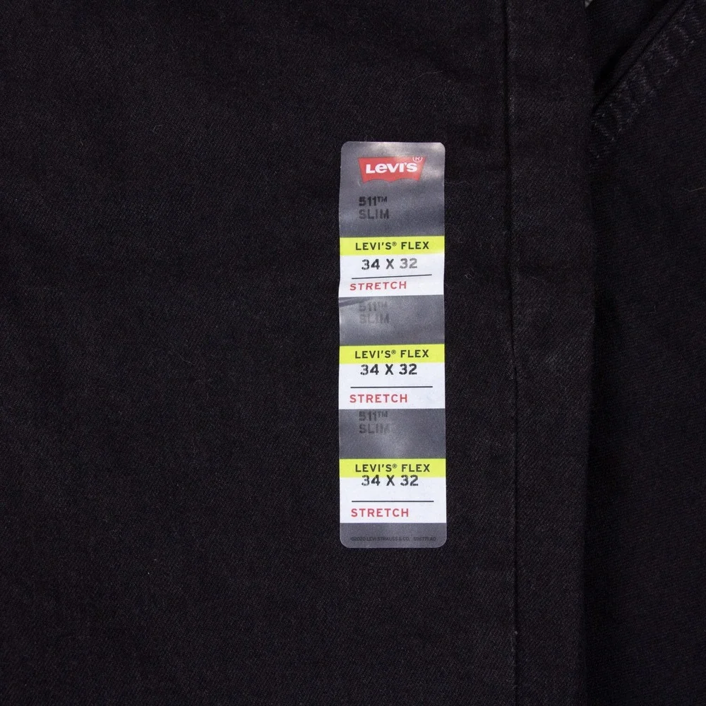 NWT Levis 511 Slim Jeans Mens 34x32 Black Stretch Performance Denim 04511-1907